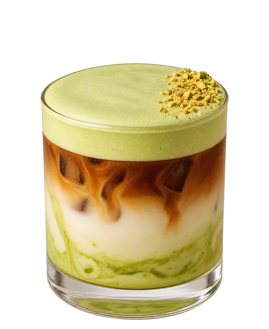 Latte con espuma fría de pistacho