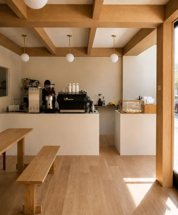 Barra de café en madera clara